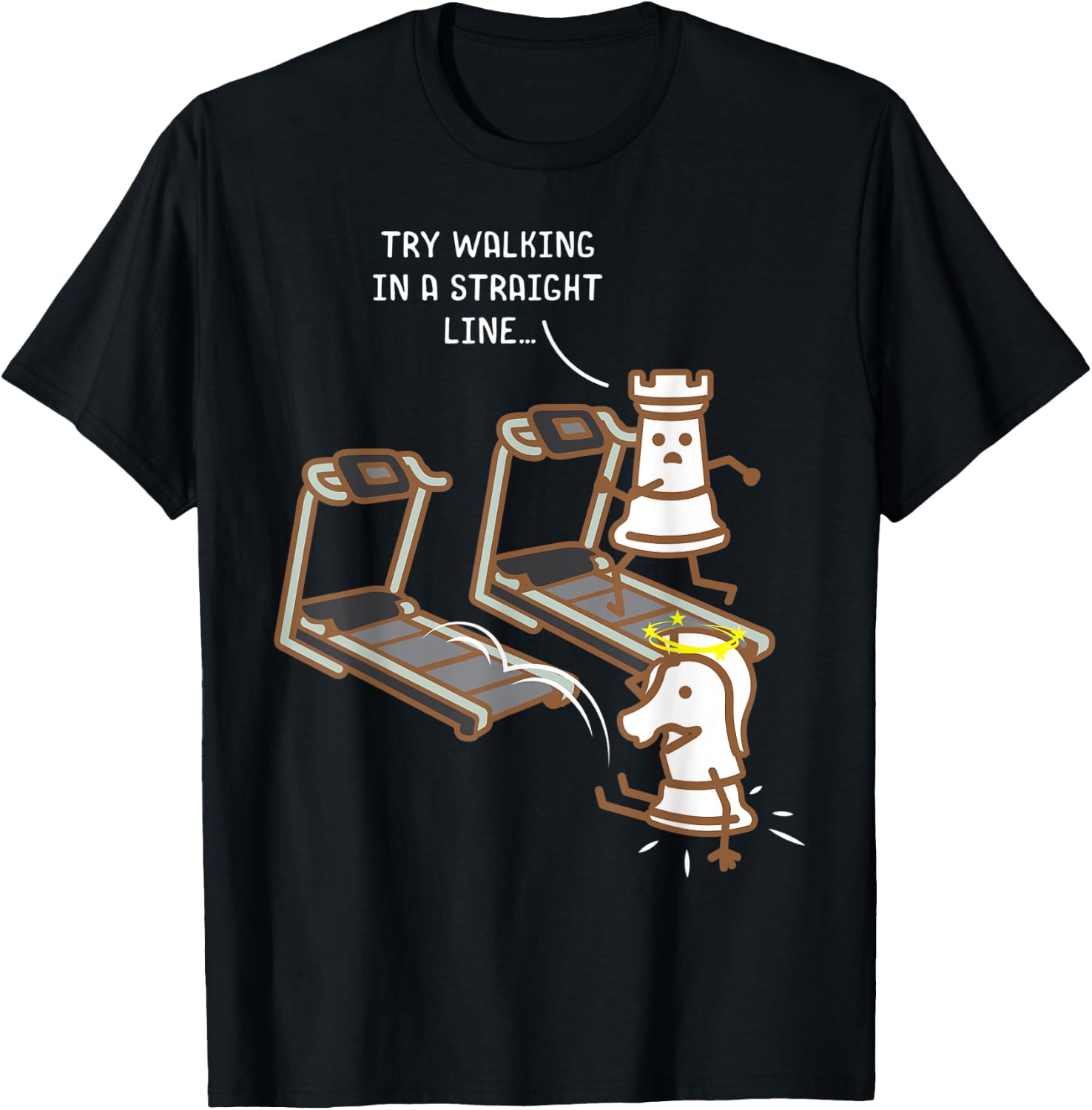 Chess Pieces On A Treadmill Funny Chess Lover Fitness Gift T-Shirt - T-Shirt | Black