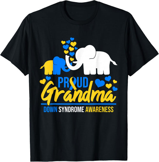 Proud Grandma World Down Syndrome Awareness Day Elephant T21 T-Shirt - T-Shirt | Black