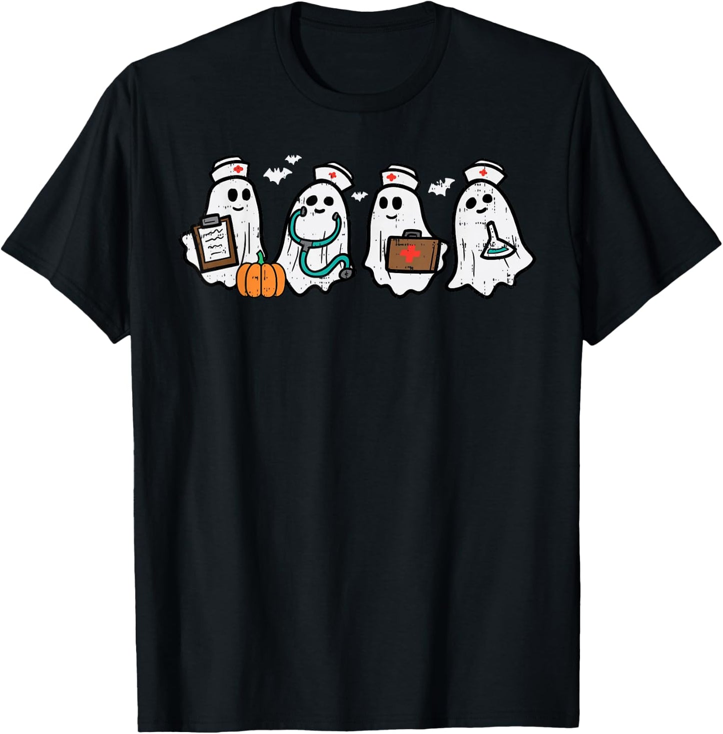 Ghost Nurses Halloween Crew Funny Costume Scrub Top Women T-Shirt - T-Shirt | Black