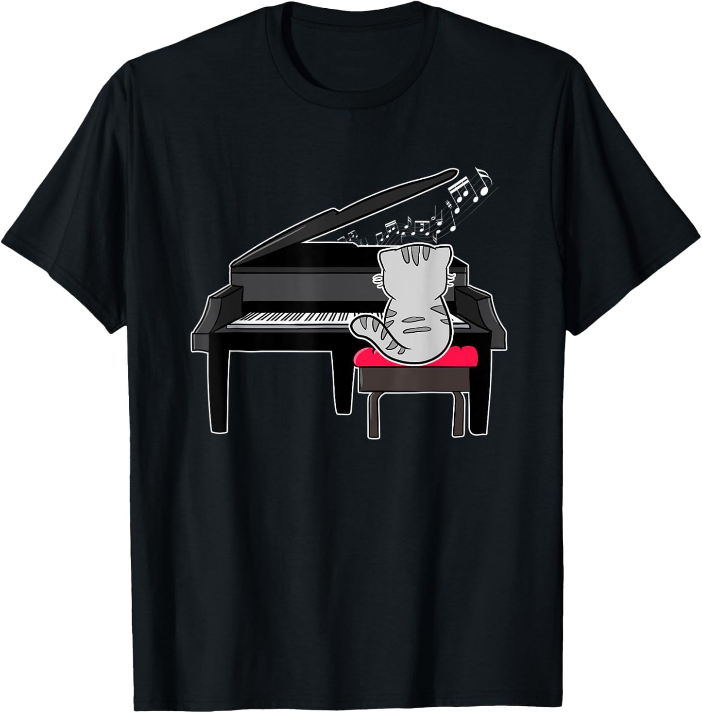 Piano Player Pianist Musical Cat Lover Kitty Owner Meow T-Shirt - T-Shirt | Black