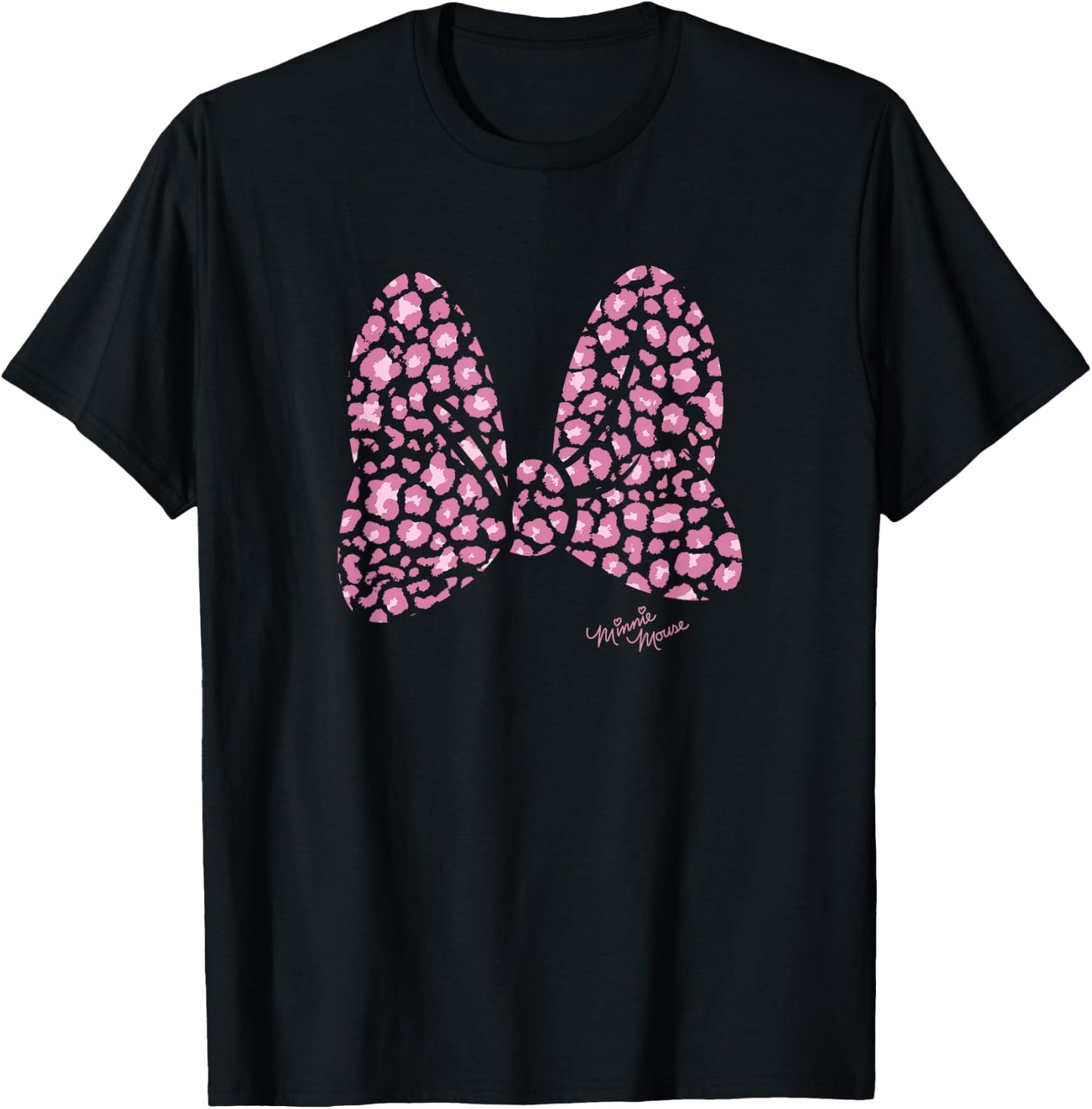 Disney Minnie Mouse Large Pink Cheetah Print Bow T-Shirt - T-Shirt | Black