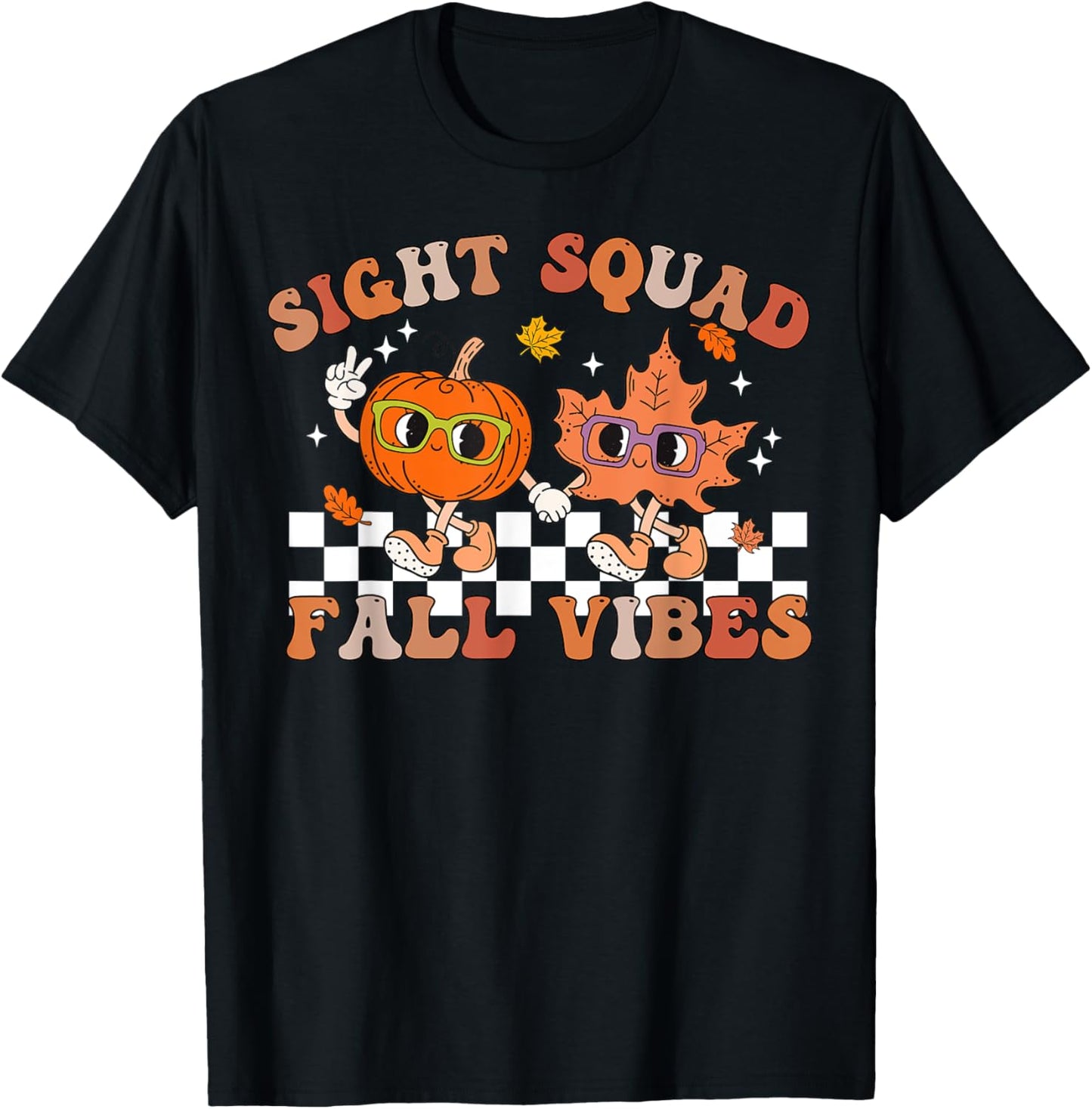 Sight Squad Fall Vibes Pumpkin Fall Leaf Autumn Optometry T-Shirt - T-Shirt | Black