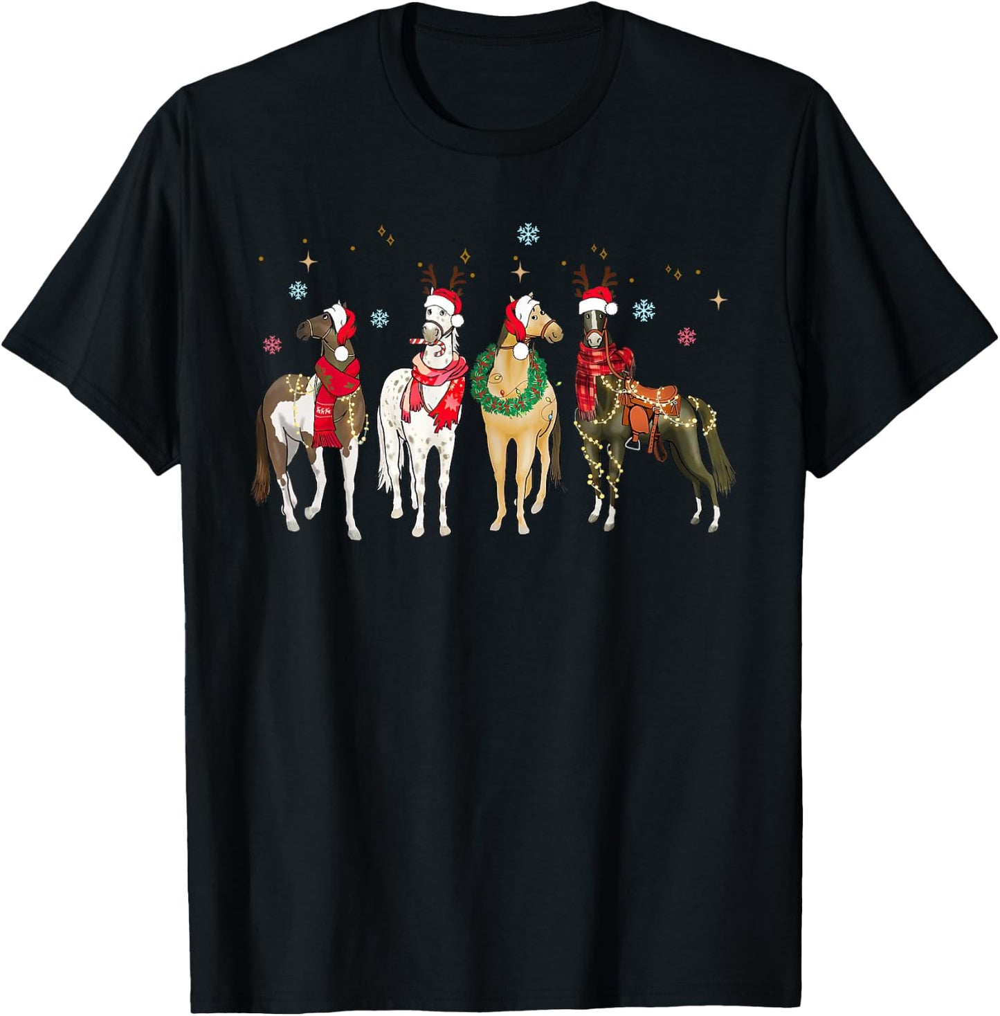 Xmas Horse Lover Santa Hat Christmas Holiday Pajamas Retro T-Shirt - T-Shirt | Black
