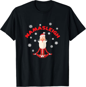 Namasleigh Yoga Christmas Santa Shirt Yoga Instructor Gift T-Shirt - T-Shirt | Black