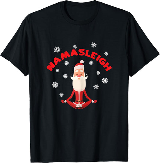 Namasleigh Yoga Christmas Santa Shirt Yoga Instructor Gift T-Shirt - T-Shirt | Black