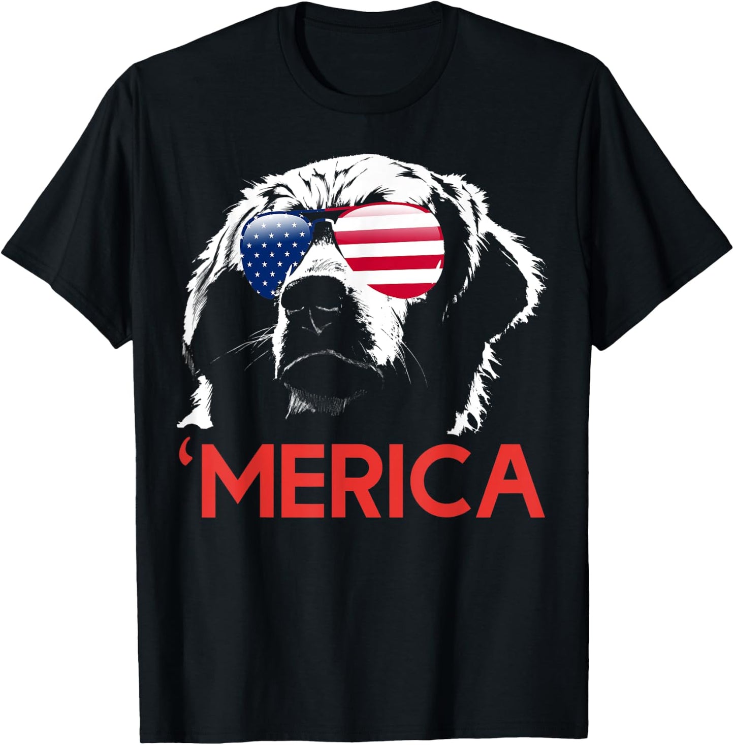 Merica Golden Retriever American Flag 4th of July T-Shirt - T-Shirt | Black