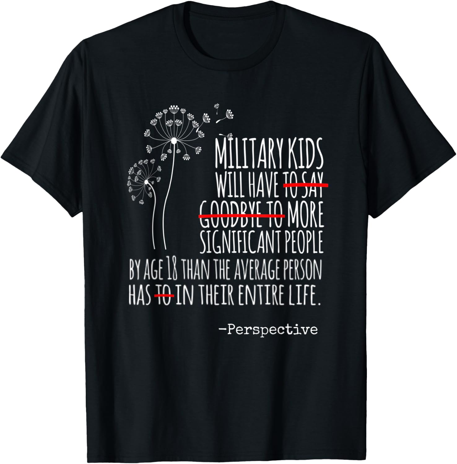 MILITARY KIDS, Military BRAT, Dandelion TCK T-Shirt - T-Shirt | Black
