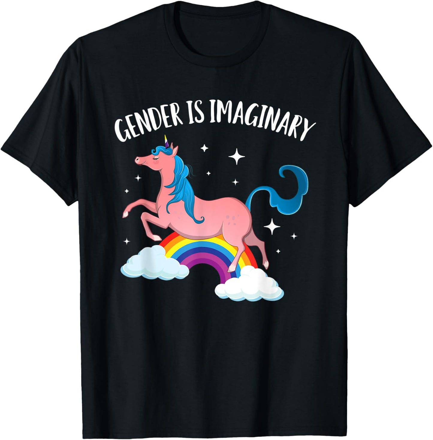 Gender Is Imaginary Non-Binary Unicorn Genderqueer T-Shirt - T-Shirt | Black