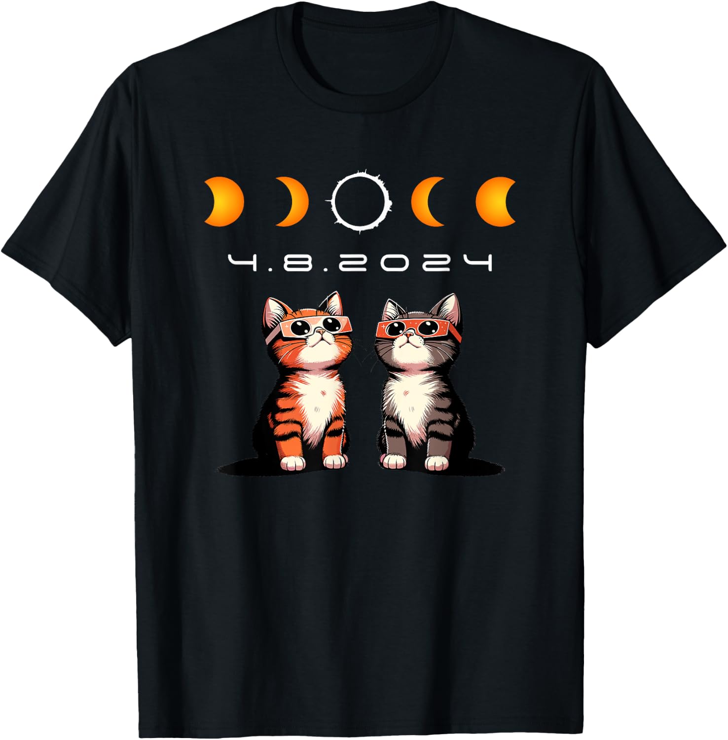 Solar Eclipse Shirt 2024 Cats Wearing Solar Eclipse Glasses T-Shirt - T-Shirt | Black