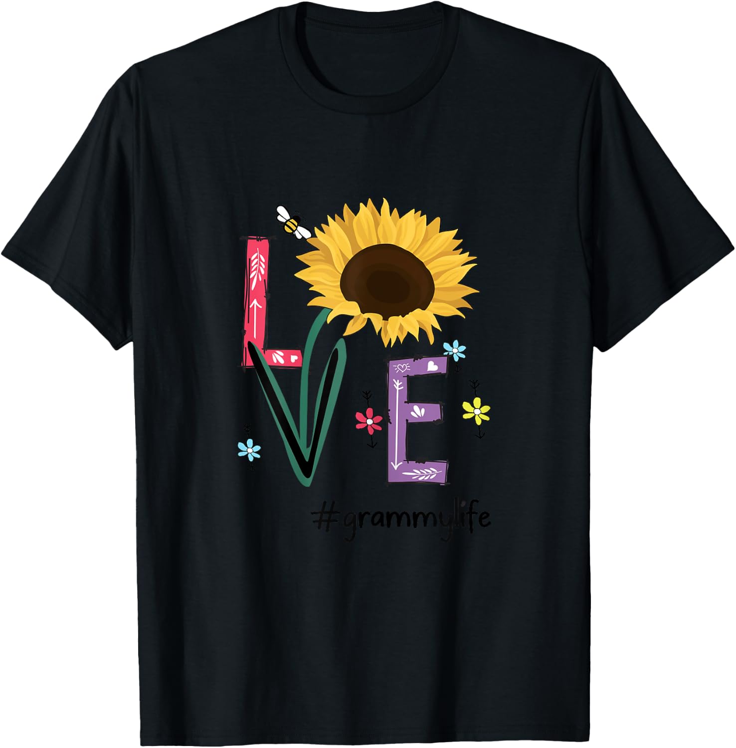 Love Grammy Life Sunflower Funny Mother's Day For Grandma T-Shirt - T-Shirt | Black