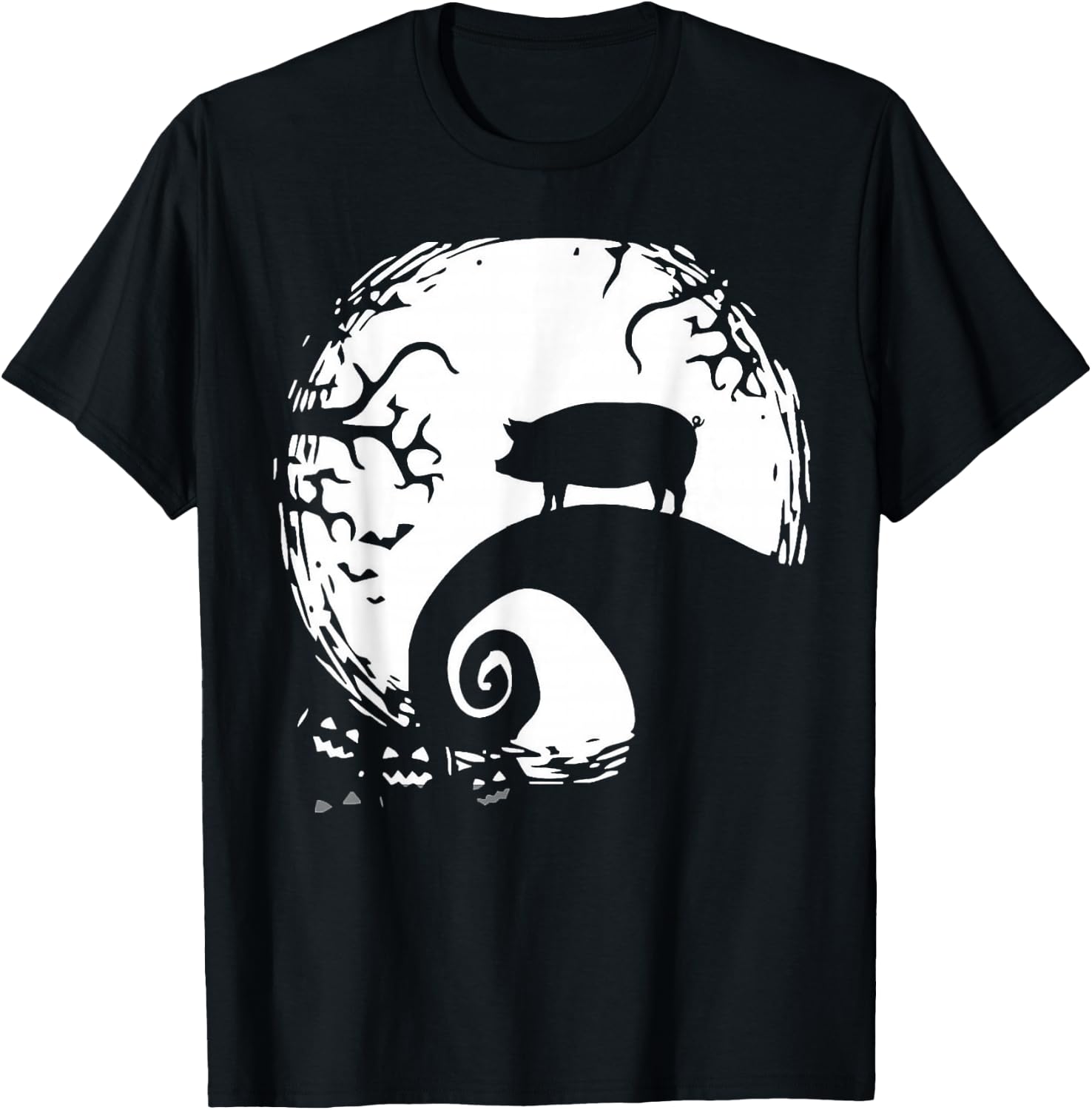 Pig And Moon Halloween T-Shirt - T-Shirt | Black