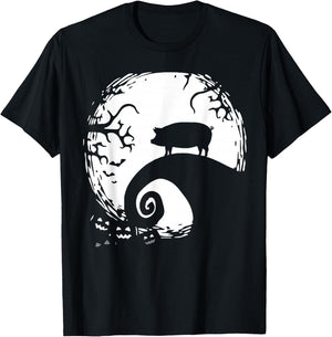 Pig And Moon Halloween T-Shirt - T-Shirt | Black
