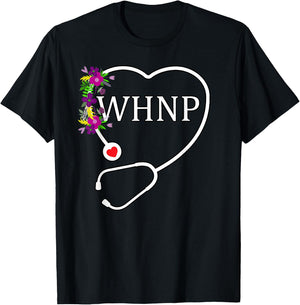 WHNP Women's Health Nurse Practitioner Floral Stethoscope T-Shirt - T-Shirt | Black
