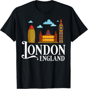 London England City Skyline Map Travel T-Shirt - T-Shirt | Black