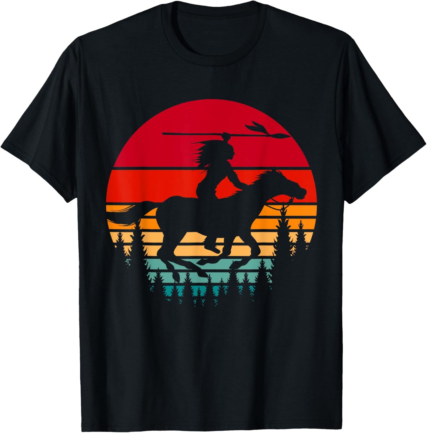 Retro Indigenous Native Pride Horse Riding Native American T-Shirt - T-Shirt | Black