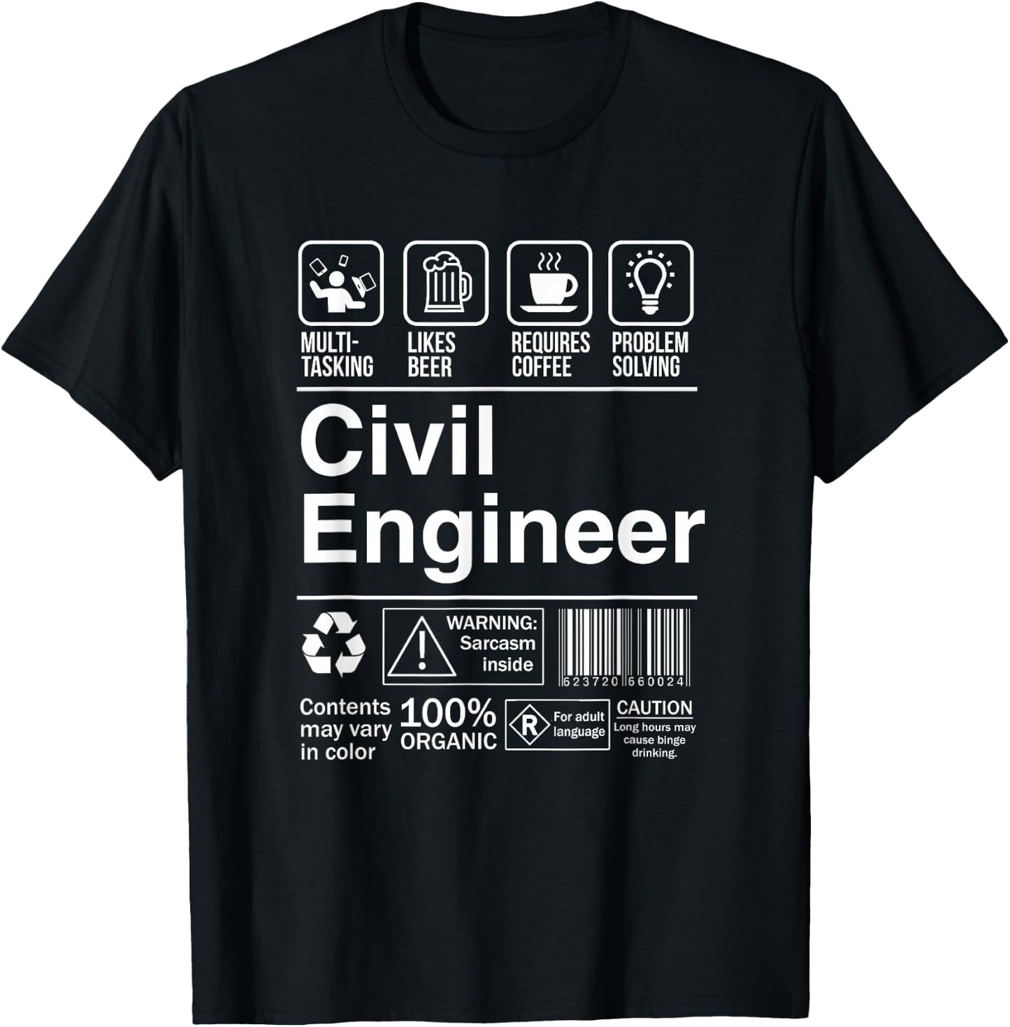 Civil Engineer Product Label Funny Gift T-Shirt - T-Shirt | Black