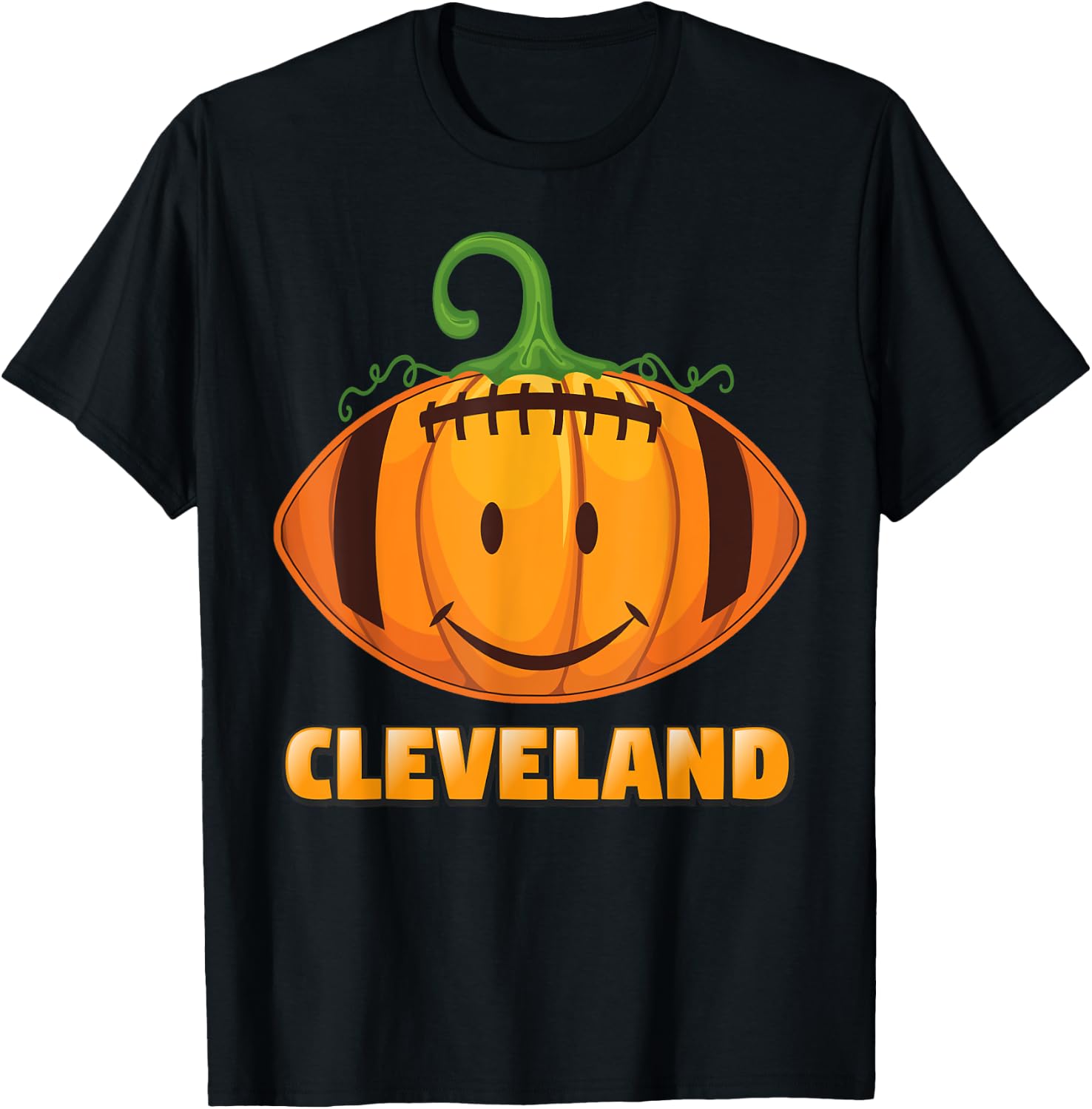 Pumpkin Halloween Costume Cleveland Football Cool Smile Face T-Shirt - T-Shirt | Black