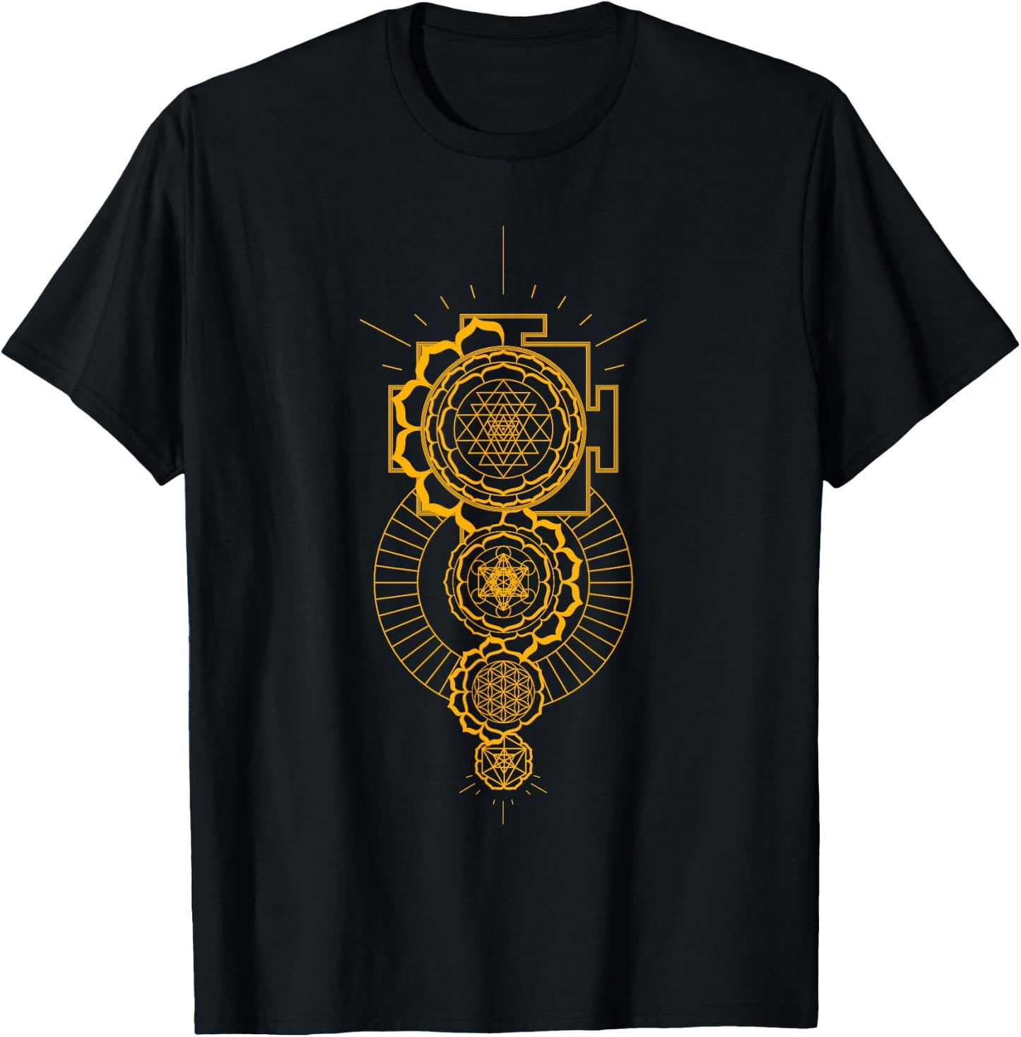 Sri Yantra Sacred Geometry Tattoo Design Mandala and Merkaba T-Shirt - T-Shirt | Black