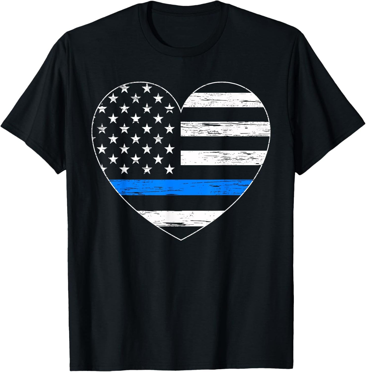 Thin Blue Line USA Flag Law Enforcement Police Cop Policeman T-Shirt - T-Shirt | Black