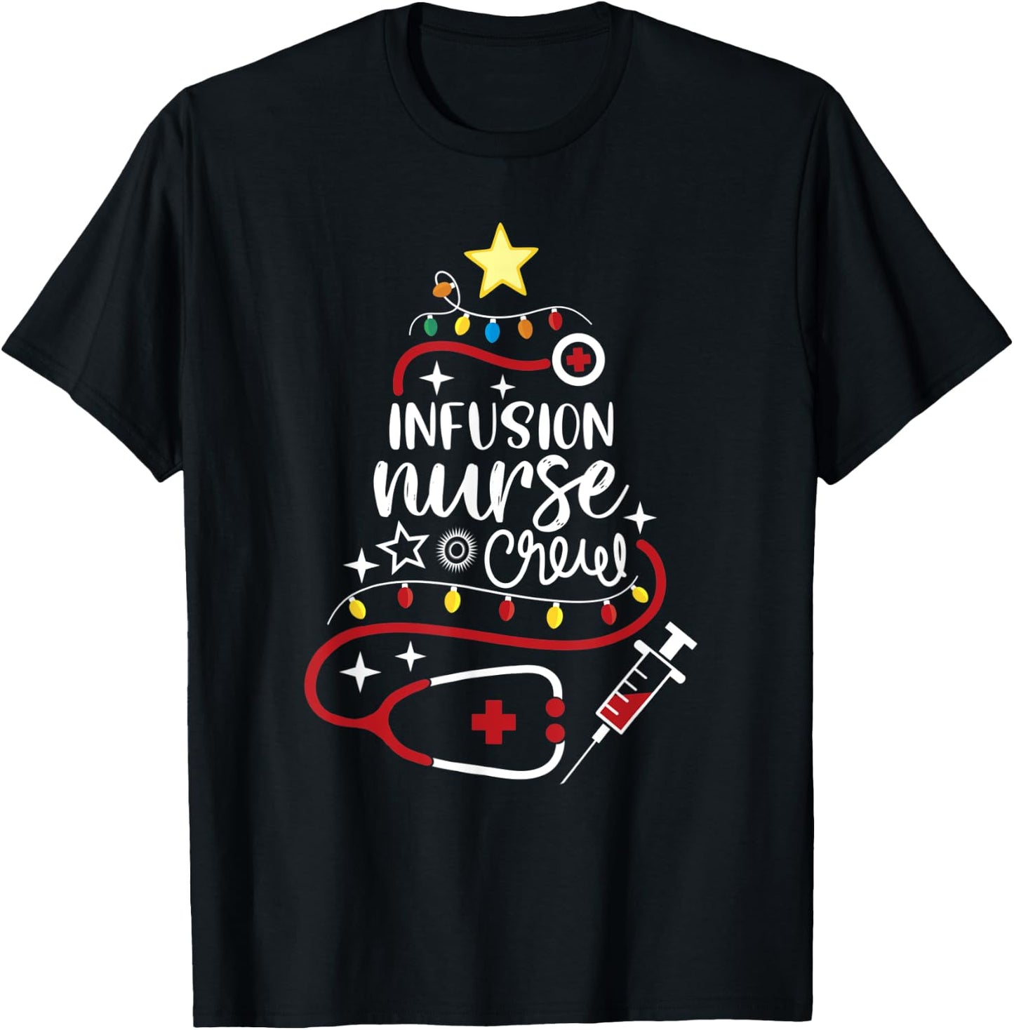 Merry Christmas Chemo Infusion Nursing - Infusion Nurse Crew T-Shirt - T-Shirt | Black