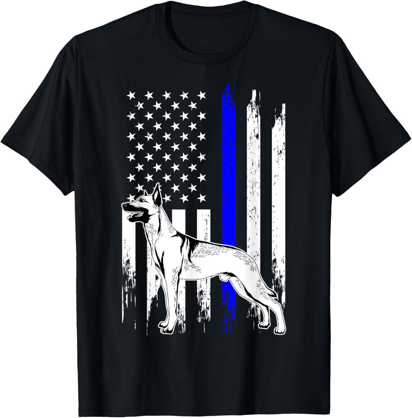 Belgian Malinois K9 Unit Thin Blue Line US Flag Police Gift T-Shirt - T-Shirt | Black