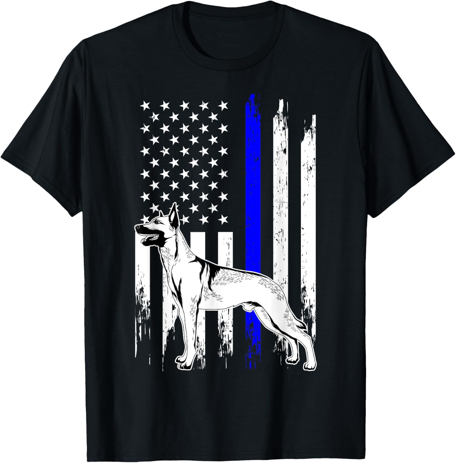 Belgian Malinois K9 Unit Thin Blue Line US Flag Police Gift T-Shirt - T-Shirt | Black