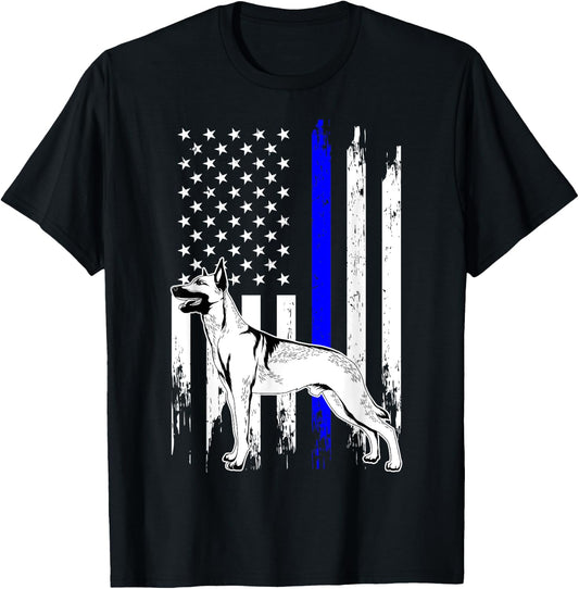 Belgian Malinois K9 Unit Thin Blue Line US Flag Police Gift T-Shirt - T-Shirt | Black