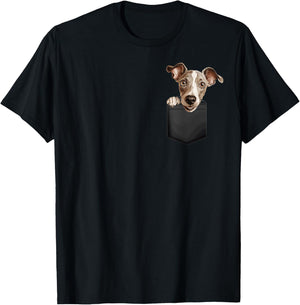 Funny Italian Greyhound Puppy Dog In Pocket Cute Pet Lover T-Shirt - T-Shirt | Black