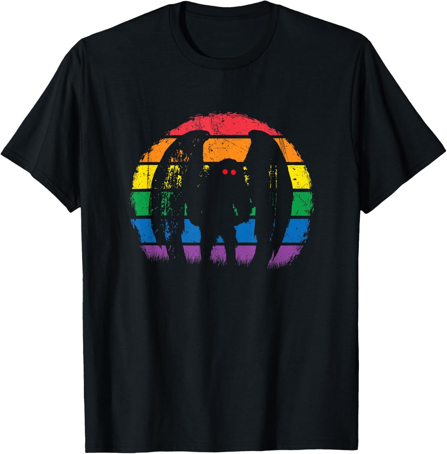 Mothman - Retro Rainbow, Colorful Cryptid T-Shirt - T-Shirt | Black