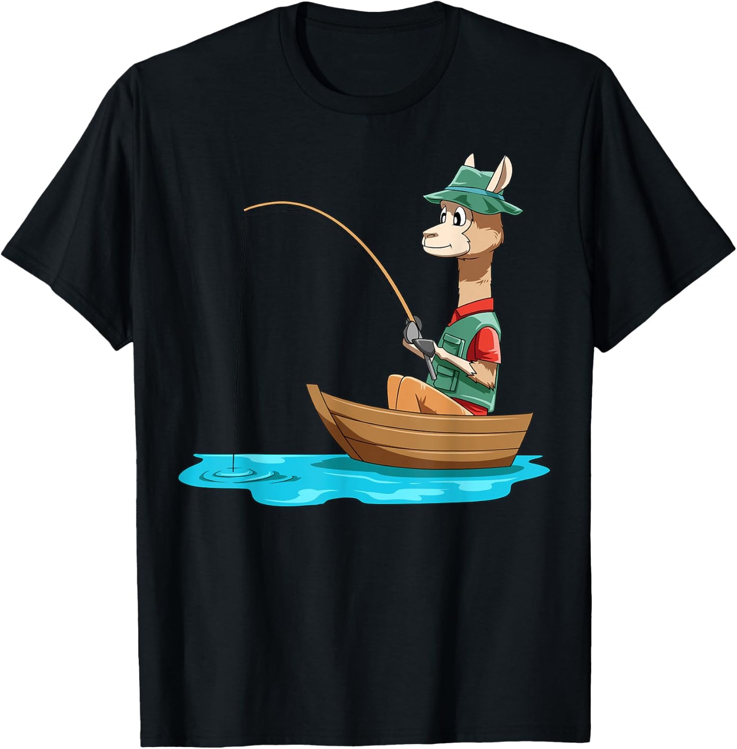 Llama Fishing Llama Fisherman Boat Fishing Lovers T-Shirt - T-Shirt | Black