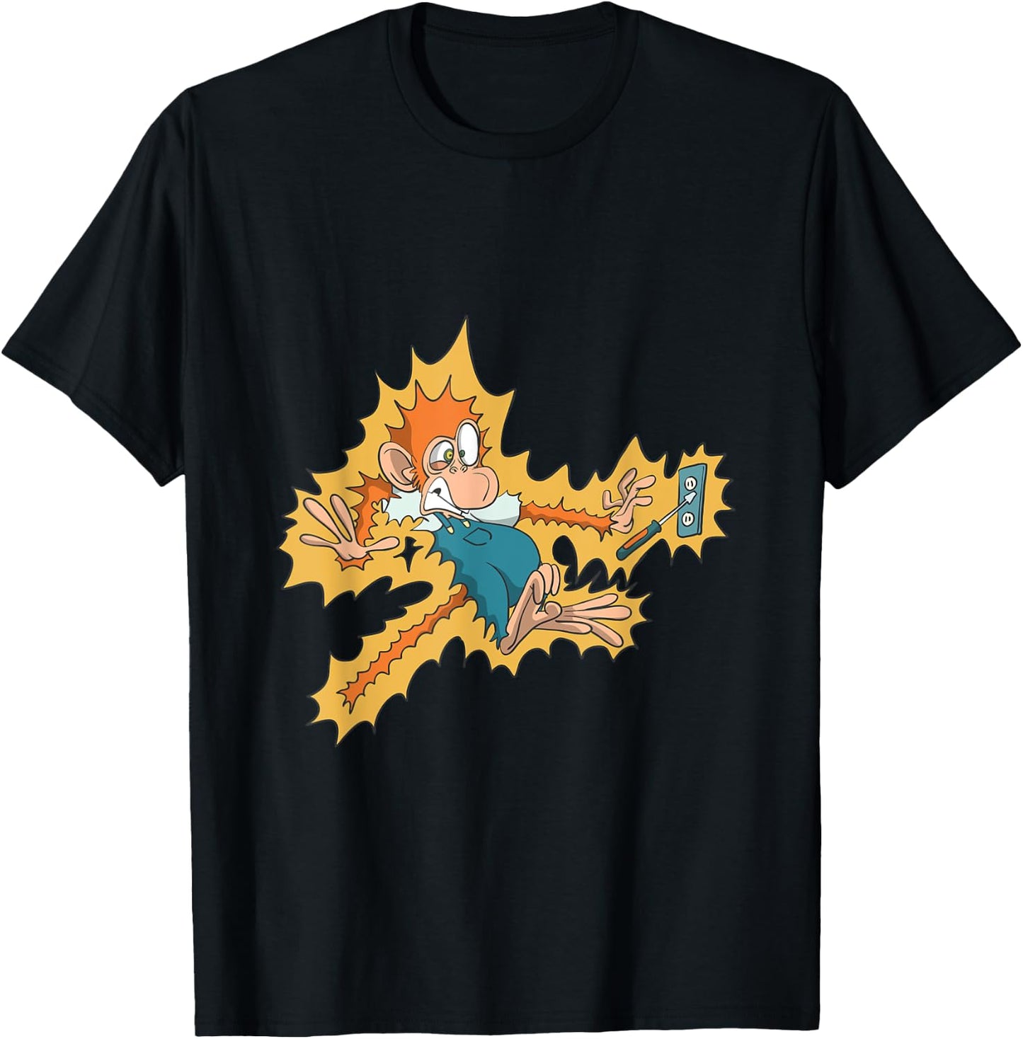 Monkey Electrician Getting Electric Shock T-Shirt - T-Shirt | Black