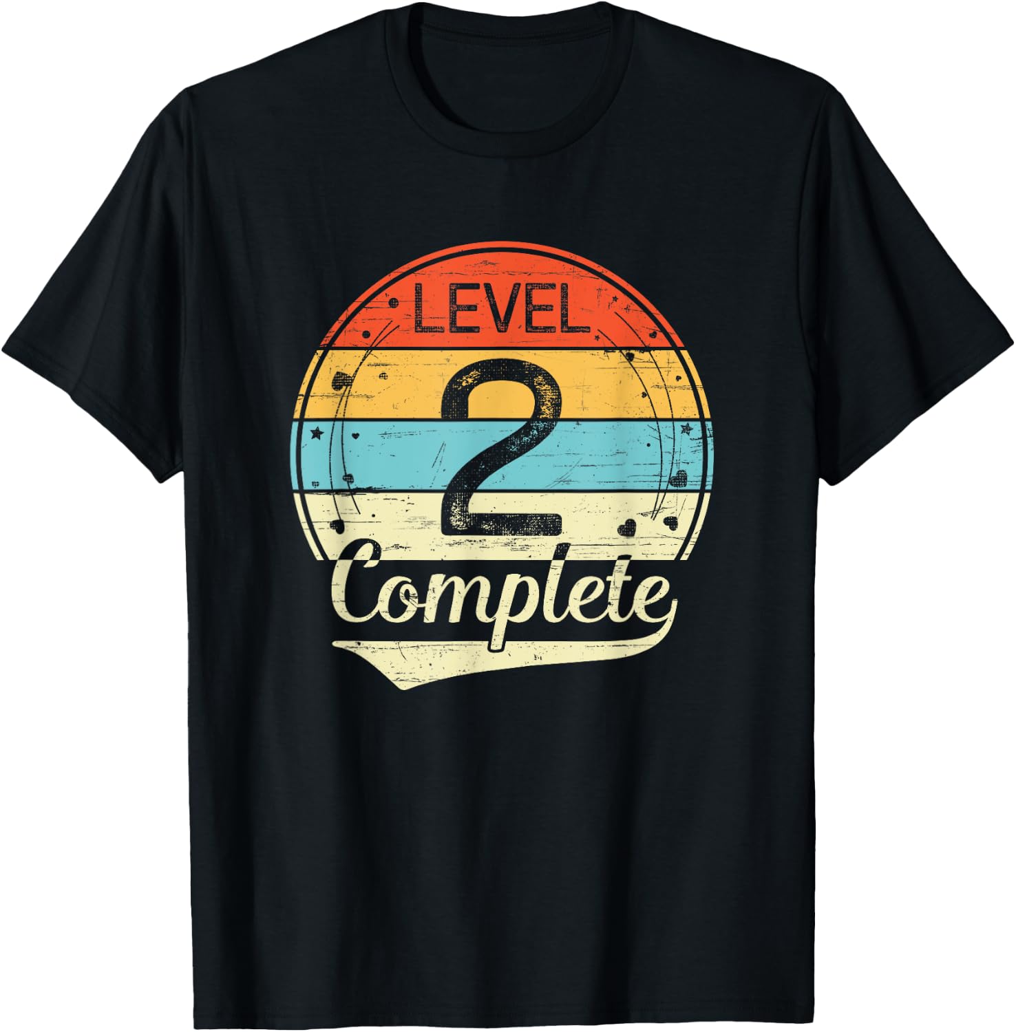 Level 2 Complete Retro 2nd Wedding Anniversary T-Shirt - T-Shirt | Black