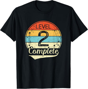 Level 2 Complete Retro 2nd Wedding Anniversary T-Shirt - T-Shirt | Black