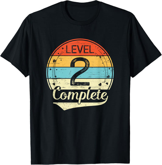 Level 2 Complete Retro 2nd Wedding Anniversary T-Shirt - T-Shirt | Black