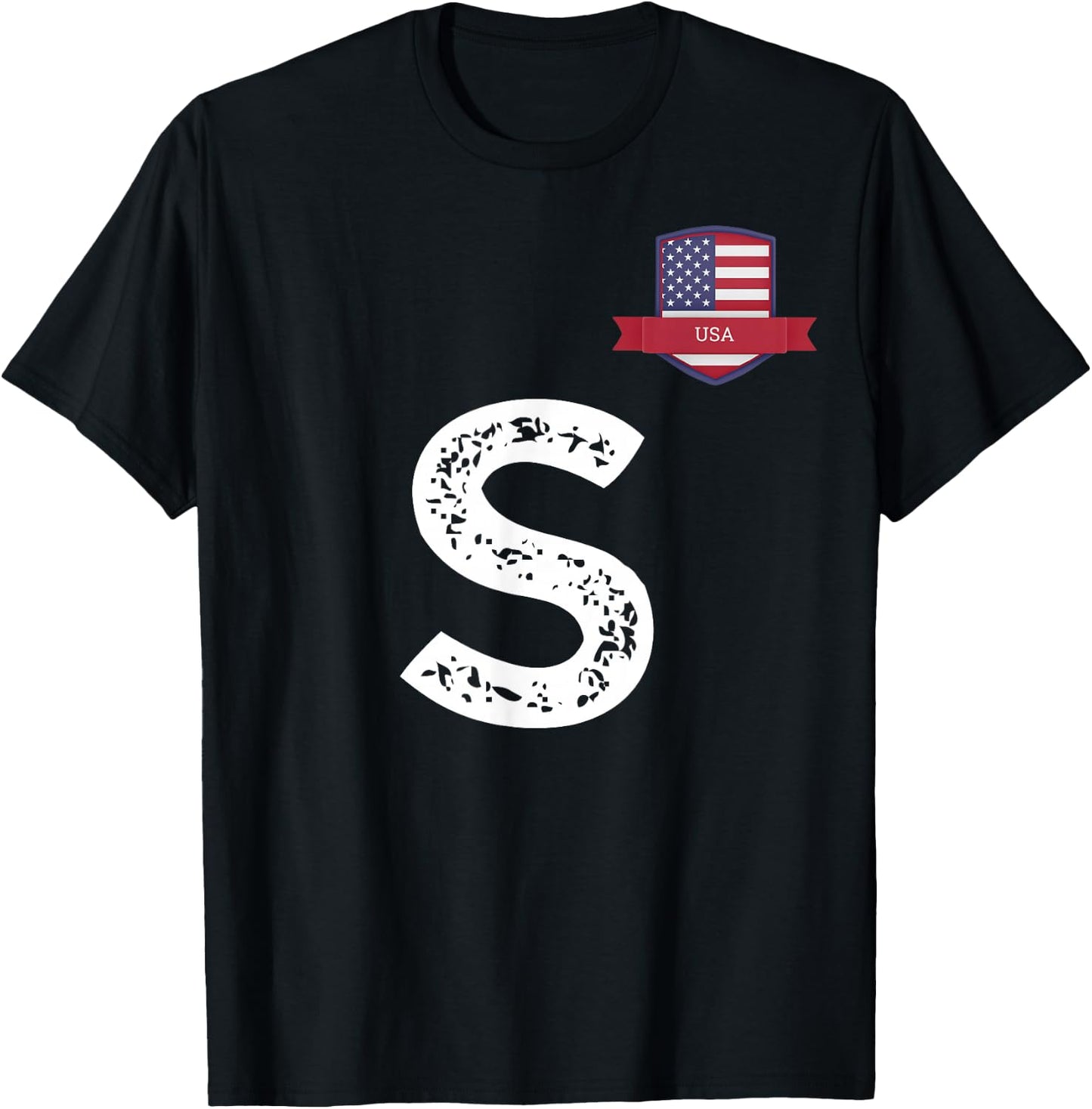 USA Flag Letter S American USA T-Shirt - T-Shirt | Black