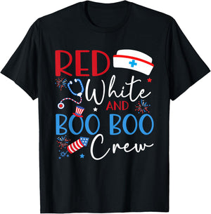 Red White And Boo Boo Crew 4th Of July Nurse Nursing T-Shirt - T-Shirt | Black