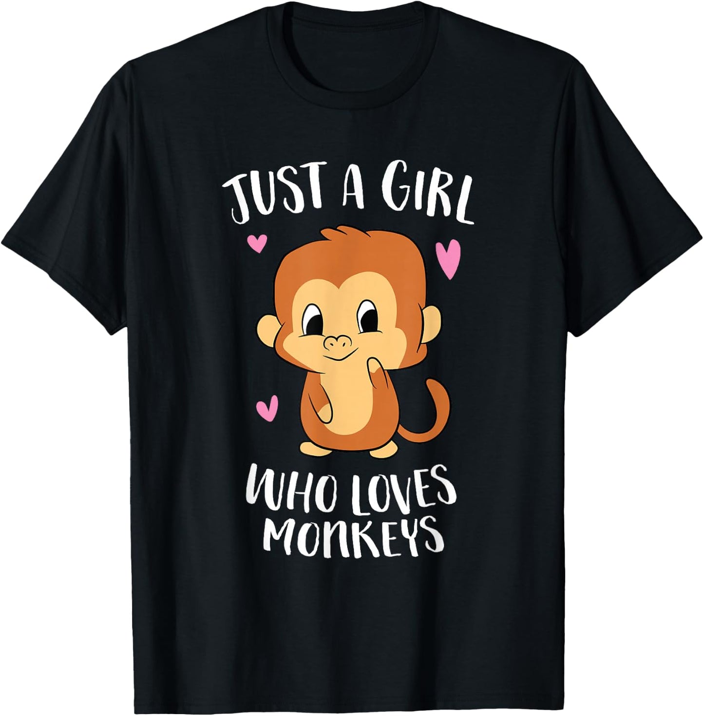 Just a Girl Who Loves Monkeys Cute Monkey Lover Gift T-Shirt - T-Shirt | Black