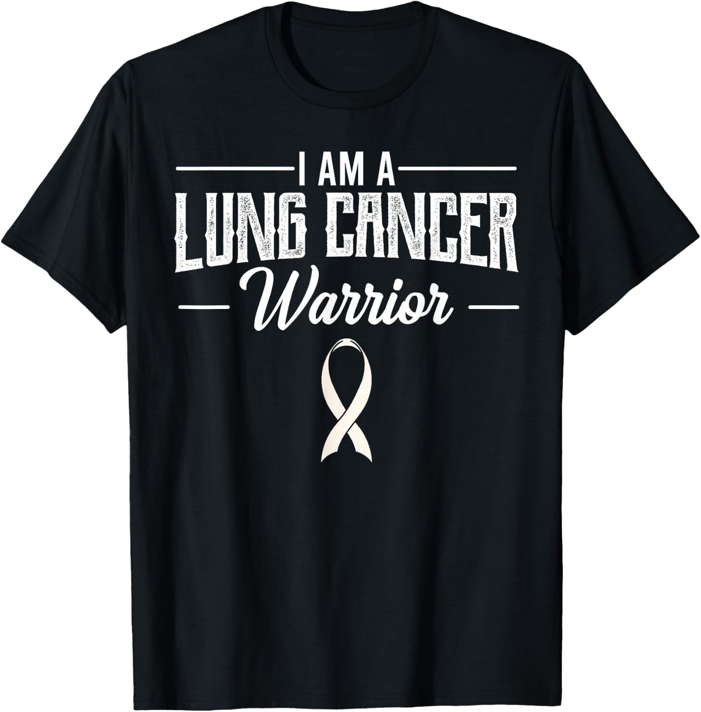 I Am A Lung Cancer Warrior White Awareness Ribbon Gift T-Shirt - T-Shirt | Black