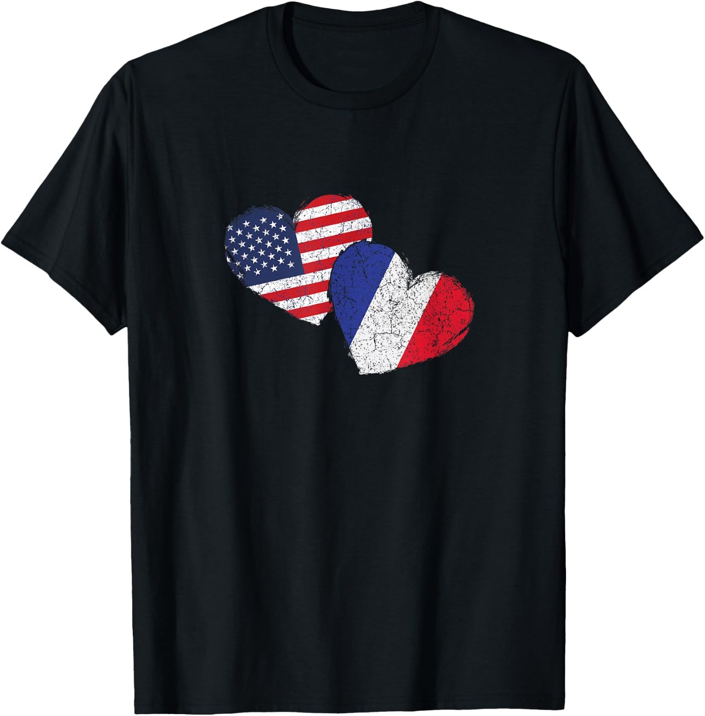 USA France Heart Country Flag American French T-Shirt - T-Shirt | Black