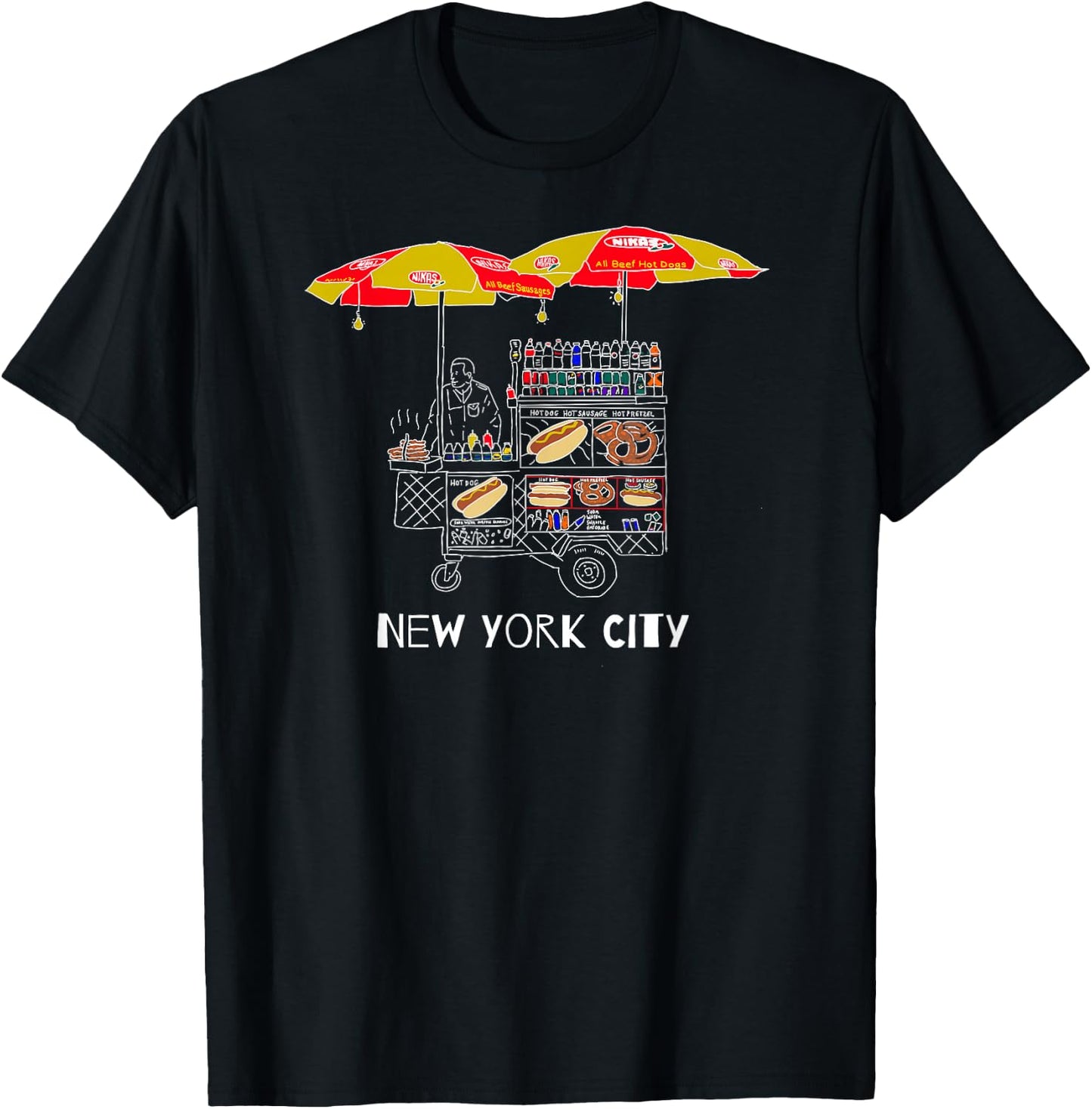 New York City Hot Dog and Pretzel Street Vendor for NYC Fan T-Shirt - T-Shirt | Black