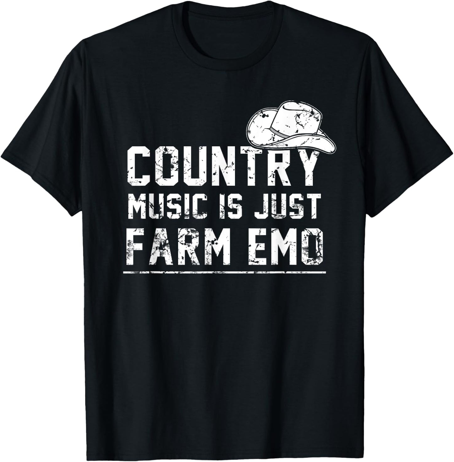 Unique Country Music Is Just Farm Emo Funny Western Hat T-Shirt - T-Shirt | Black
