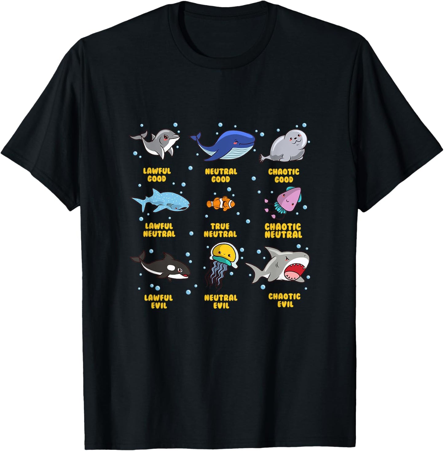 Sea Animal Alignment | Nerdy Marine Biology/Life RPG Gamer T-Shirt - T-Shirt | Black
