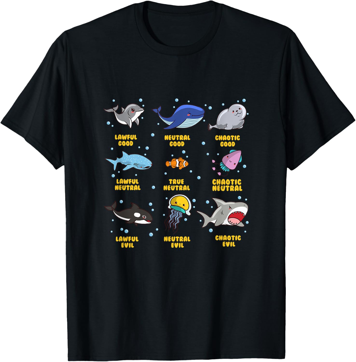 Sea Animal Alignment | Nerdy Marine Biology/Life RPG Gamer T-Shirt - T-Shirt | Black