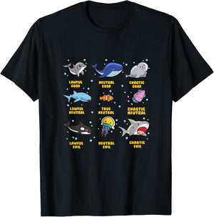 Sea Animal Alignment | Nerdy Marine Biology/Life RPG Gamer T-Shirt - T-Shirt | Black