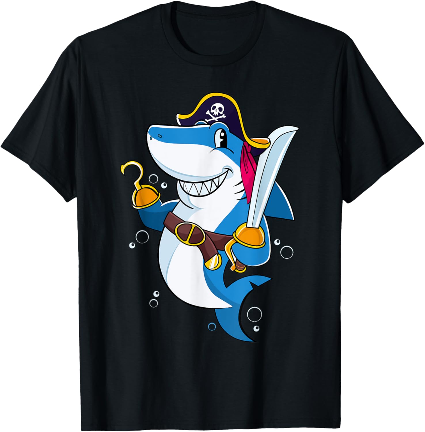 Pirate Shark Captain Kids Boys Toddlers Birthday Party T-Shirt - T-Shirt | Black