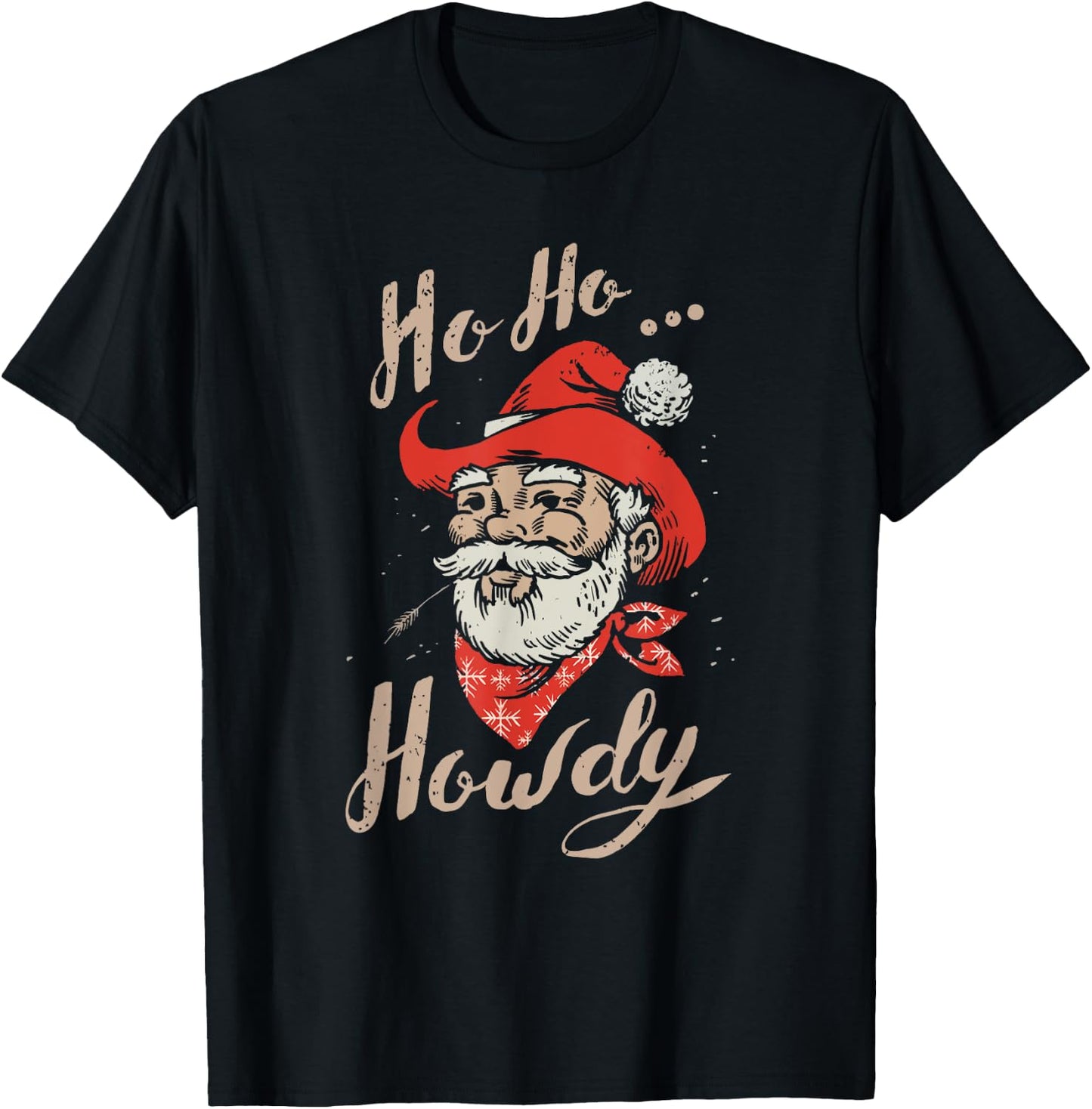 Ho Ho Howdy Ugly Christmas Sweater Style Cowboy Santa T-Shirt - T-Shirt | Black