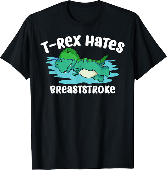Funny T-Rex Gift Men Women Cool Dino Swimming Breaststroke T-Shirt - T-Shirt | Black