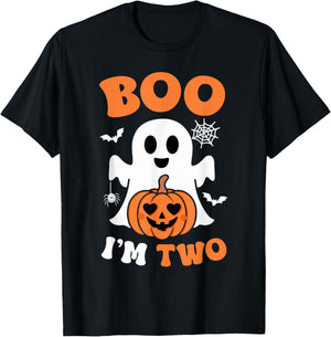 Ghost Boo I'm Two Year 2nd Birthday Boys Halloween Groovy T-Shirt - T-Shirt | Black