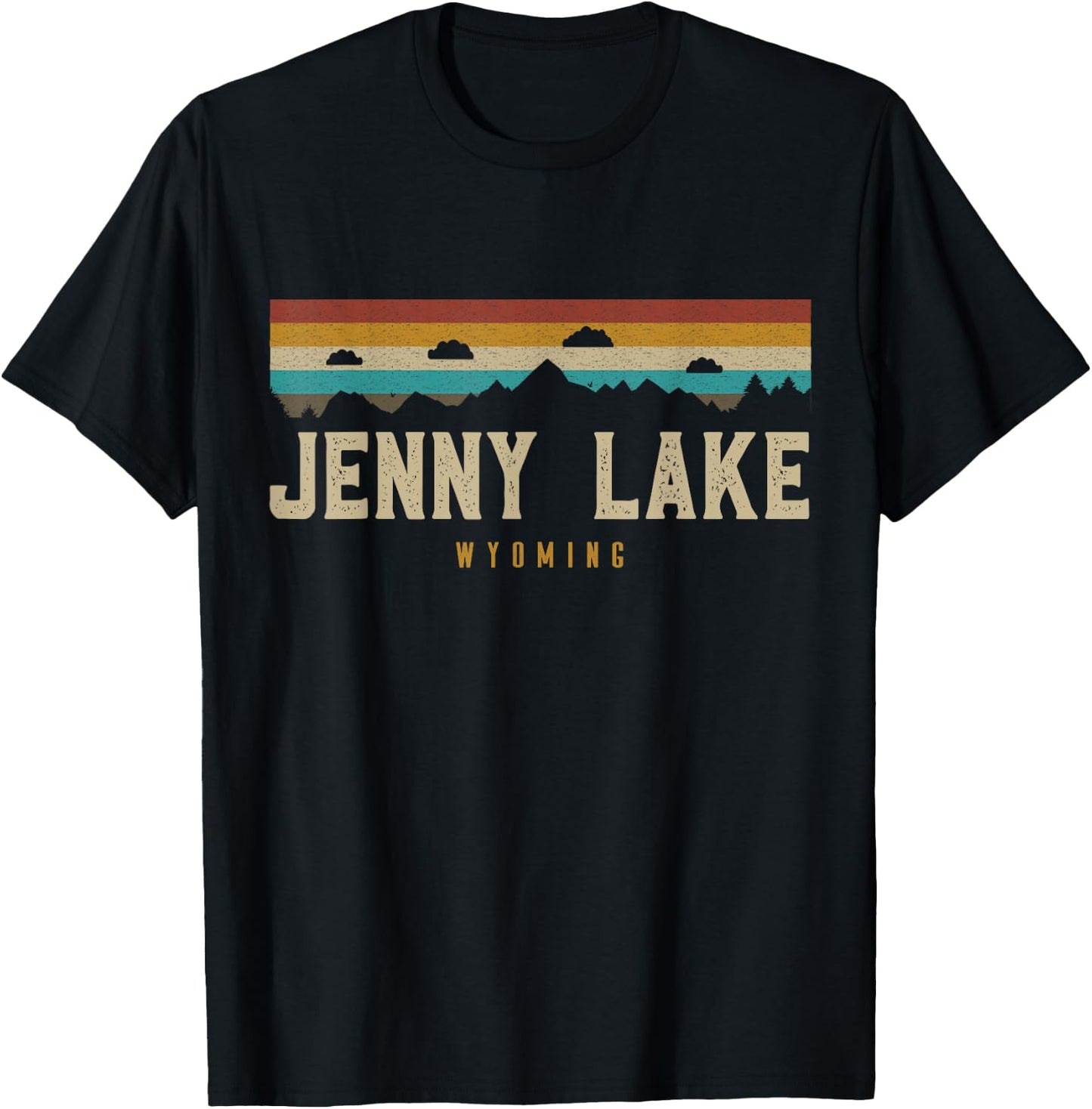 Jenny Lake Vintage Mountains Hiking Camping Wyoming Retro T-Shirt - T-Shirt | Black