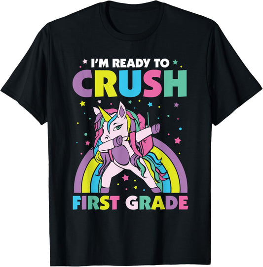 Crush 1st Grade Dabbing Unicorn Back To School Girls Gift T-Shirt - T-Shirt | Black